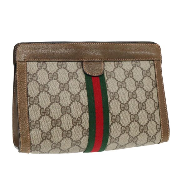 GUCCI GG Supreme Web Sherry Line Clutch Bag PVC Beige 89 01 001 Auth th5344 - Picture 1 of 16